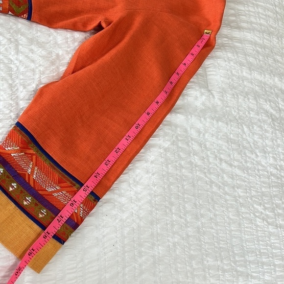 Coldwater Creek Womens Linen Embroidered Blazer Sz S Orange Crop Jacket Colorful - Picture 8 of 9